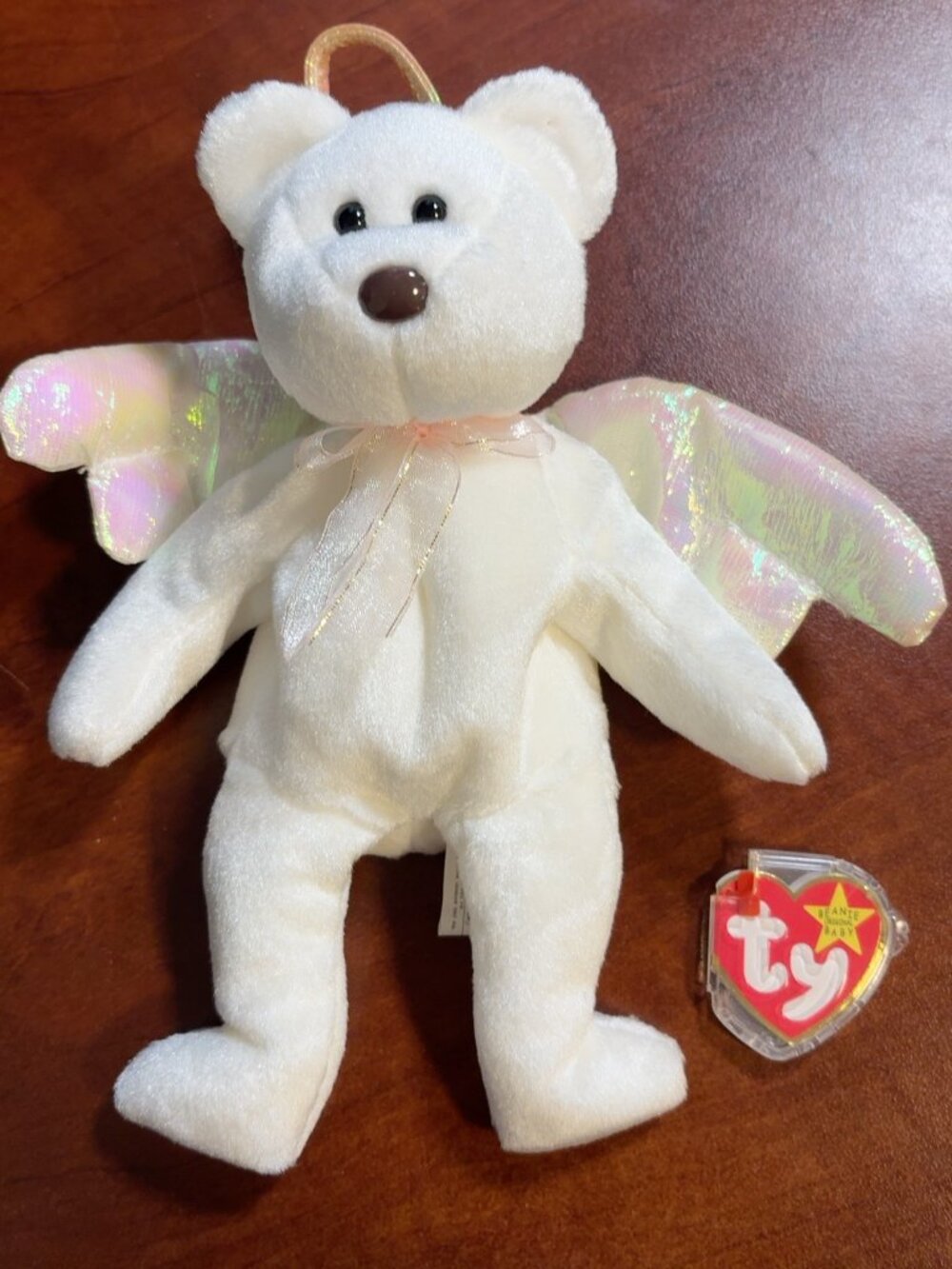 Ty Beanie Baby Halo Angel Bear 1998 White Iridescent Wings PE Pellets w/ Tags